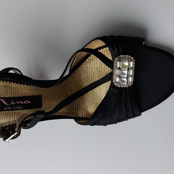 NINA RICCI Black High Heels Jeweled Toe Rhinestone Button  Size 8m - Picture 11 of 11